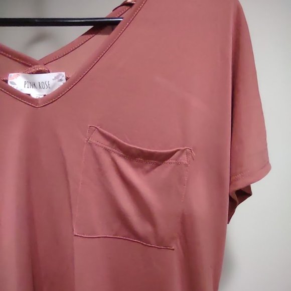PINK ROSE WARM SPICE PUMPKIN COLORED SHORT SLEEVES NWT 1 POCKET TUNIC SIZE M - Picture 2 of 9